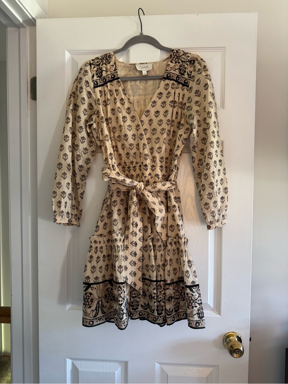 Cleobella Cream Printed Tie-Waist Mini Dress